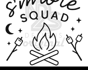 S’more Squad SVG | Camping Marshmallow Stick & Campfire Cut File for Cricut, Silhouette | Summer Camp Clipart