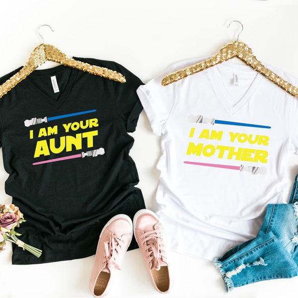 Funny Gender Reveal Shirt - I am your (your choice) - Women's Traditional V Neck T Shirt - Lightsaber Star Gender Reveal Party Wedding Wars