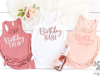 Custom Birthday Squad/Crew Tanks - Women's Flowy Racerback Tank Top - 21st 30th 40th 50th 60th Gift Party Birthday Squad Crew Babe Girl