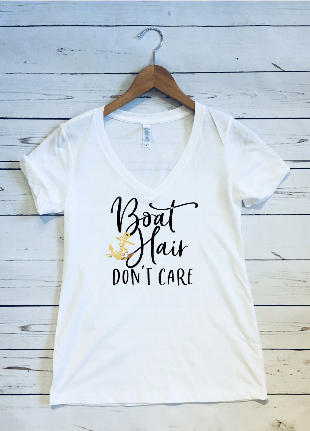 Boat Hair Don't Care Women's Fitted V Neck T Shirt Etsy UK