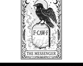 Carta dei tarocchi F-Caw-F, Corvo divertente SVG, Design per maglietta con uccello nero, Corvo di Halloween SVG, Corvo SVG, Corvo gotico, Download digitale autunnale