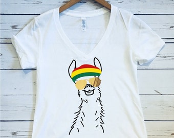 No Prob Llama, Women's V Neck T Shirt, No Prob Llama Shirt, No Drama Llama Shirt, Llama Shirt, Jamaican Llama Shirt, Llama T Shirt, Llama