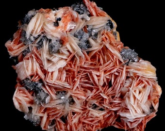 Lames de barytine rose scintillant de 3 pouces, cristaux de cérusite et spécimen minéral de cristal de galène Mabladen Maroc Livraison gratuite