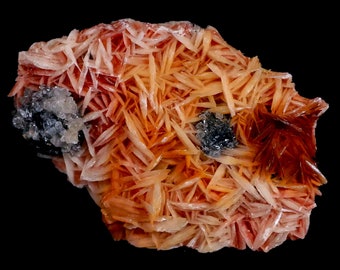 2.6" Pink, Orange Barite Blades, Cerussite Crystals & Galena Crystal Mineral Specimen Mabladen Morocco Free Shipping