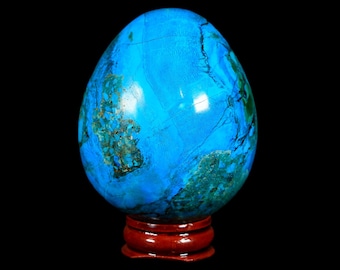 2.7" Chrysocolla Polished Egg Teal And Blue Color Vugs 8.1 Ounces Location Peru Free  Rosewood Stand and Free Shipping