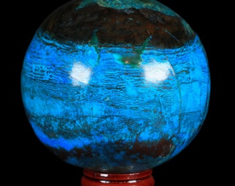 XL 72MM Chrysocolla Polished Sphere Teal And Blue Color Location Peru Free Stand and Shipping