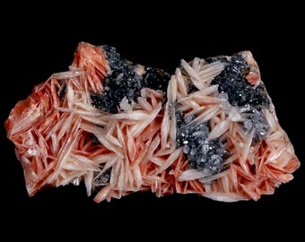 2.3" Sparkly Pink Barite Blades, Cerussite Crystals & Galena Crystal Mineral Specimen Mabladen Morocco Free Shipping