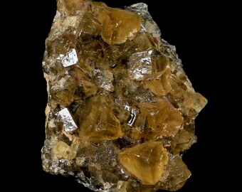 4.6" Natural Yellow Fluorite Cube Crystals On Quartz Crystals Mineral Morocco 2 Pounds 7 Ounces Free Stand and Free Shipping