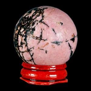 40MM Natural Rhodonite Mineral Crystal Sphere, Ball, Orb Peru Free Stand Free Shipping