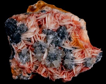 2.7" Sparkly Pink Barite Blades, Cerussite Crystals & Galena Crystal Mineral Specimen Mabladen Morocco Free Shipping