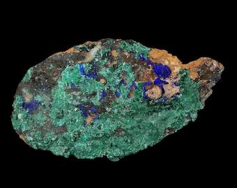 3.8" Azurite Crystals & Malachite On Matrix Very Colorful Mineral Tiznit Province, Morocco Healing Free Shipping