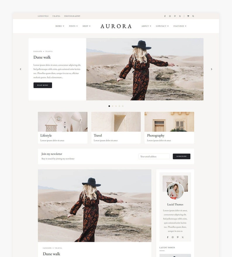 Aurora - Wordpress Blog & Shop Theme - Etsy