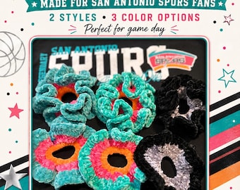 Coletero de terciopelo de los San Antonio Spurs / Coletero retro plateado y negro / Coleteros jumbo y normales / Accesorio para el cabello de los fanáticos de los Spurs de la NBA