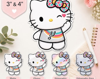 Pegatina de Hello Kitty de los Spurs / Arte para fans de los Spurs / Calcomanía de vinilo de San Antonio NBA / Fiesta Kawaii Sanrio / Retro v1 (Mate/Brillante/Holográfica)