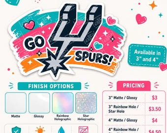 Go Spurs Sticker | Spurs Fan Art | San Antonio NBA Vinyl Decal | Fiesta Kawaii Retro (Matte/Glossy/Holographic)