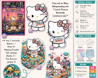 Pegatina de Hello Kitty de los Spurs / Arte para fans de los Spurs / Calcomanía de vinilo de San Antonio NBA / Fiesta Kawaii Sanrio (Mate/Brillante/Holográfica)