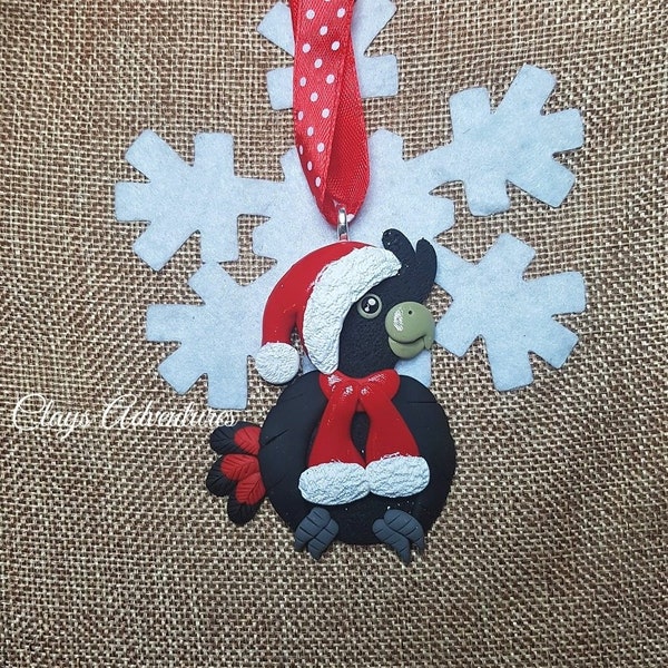 Black cockatoo parrot christmas ornament / necklace / magnet, handmade!