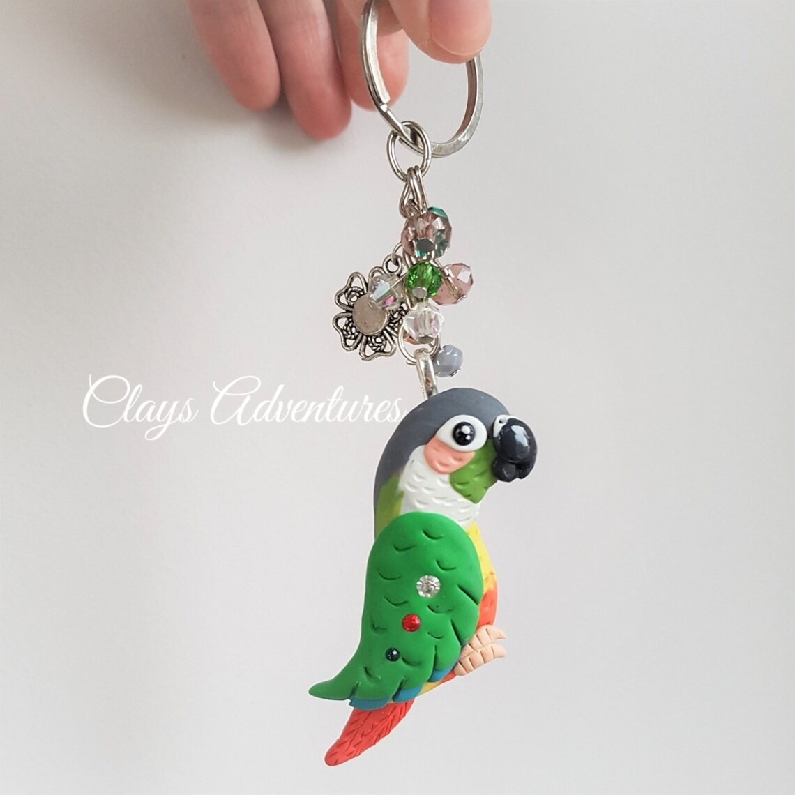 Green Cheek Conure Parrot Keychain Handmade Parrot Figurine Etsy
