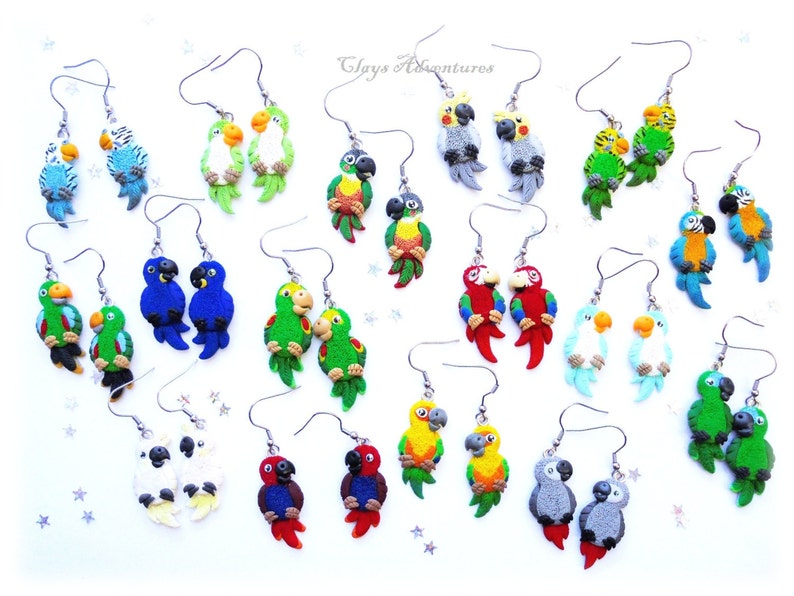 Parrot funny earrings green cheek conure handmade from polymer Etsy
