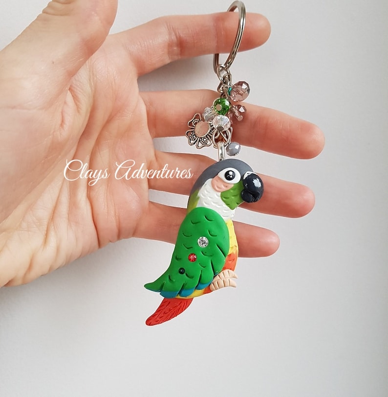 Green Cheek Conure Parrot Keychain Handmade Parrot Figurine Etsy