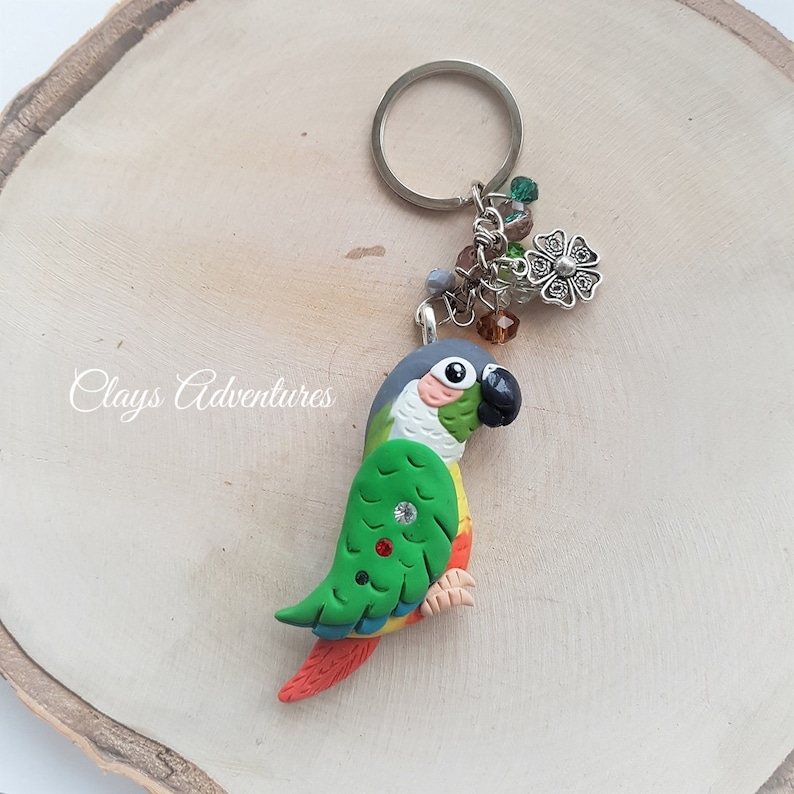 Green Cheek Conure Parrot Keychain Handmade Parrot Figurine Etsy