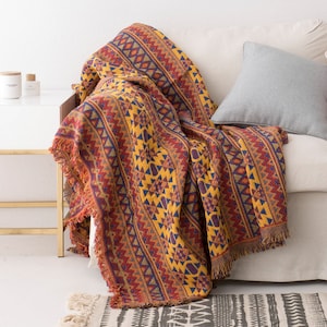 Rustic Geometric Blanket, Tribal Furniture Throw, Boho Festival Picnic Blanket, Garden Blanket, Boho Interior, Aztec Design