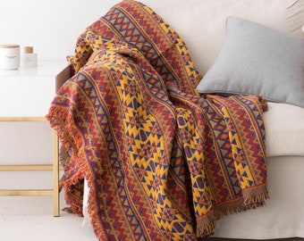 Rustic Geometric Blanket, Tribal Furniture Throw, Boho Festival Picnic Blanket, Garden Blanket, Unique Gift, Boho Interior, Aztec Design