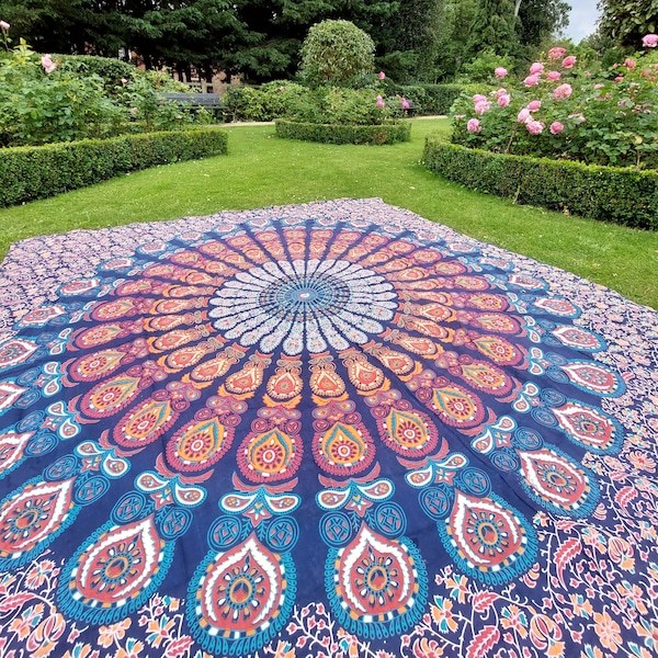 Large Mandala Picnic Blanket | Colourful Bohemian Garden Party | Hippie Canopy | Boho Outdoor Decor | Colourful Bohohemian | Eclectic Patio