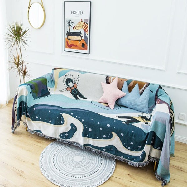 Outerspace Furniture Throw, Alien Picnic Blanket, Outdoor Garden Blanket, Unique Gift, Boho Interior, Matisse, Eclectic Abstract Planets