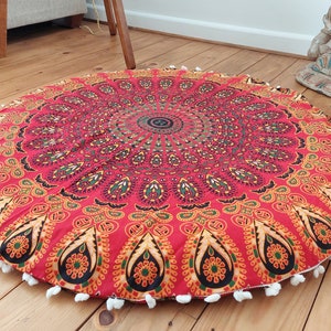 Handmade Mandala Floor Cushion Cover: Block Print Cotton Meditation Pillow