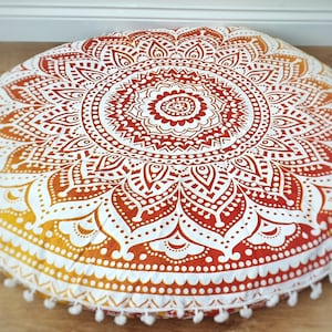 Round Mandala Floor Cushion Cover: Bohemian Meditation Pillow, 33"
