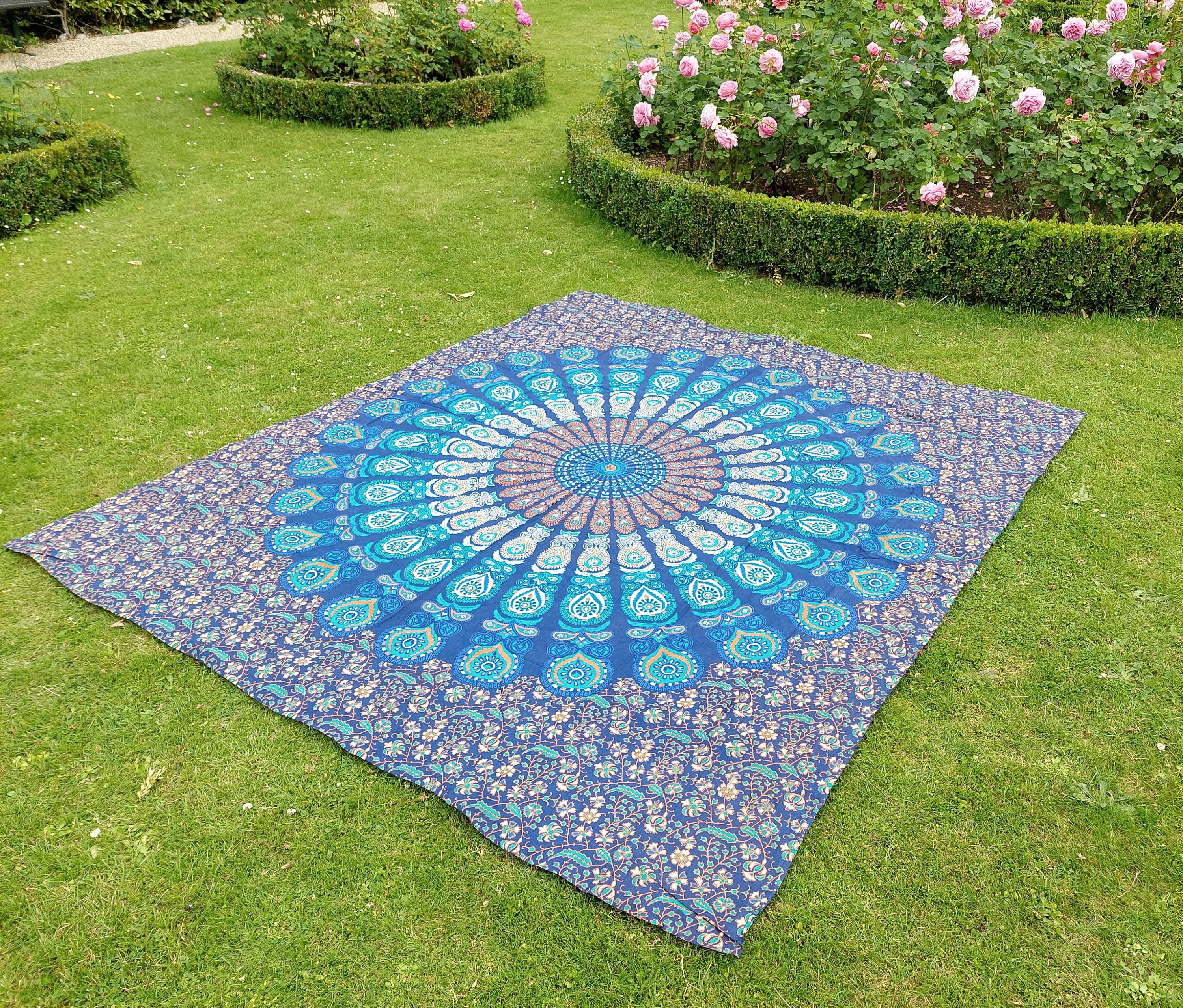 Airooglee Large Mexican Yoga Blanket - Twin Size Cotton Picnic Blanket For Outdoor Camping & Beach