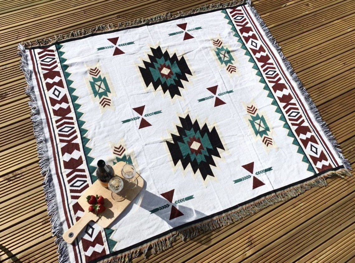 Luxury Aztec Picnic Blanket Bohemian Garden Throw Mexican Etsy