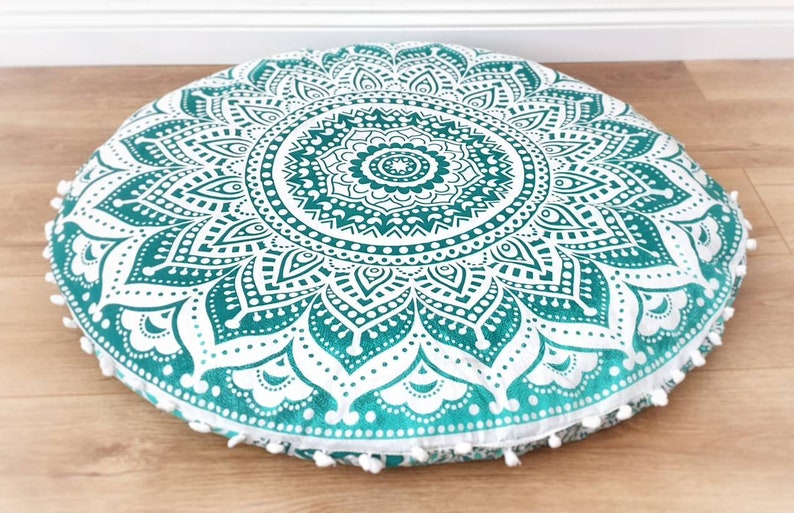 Indian Large 35 X 35" Round Cotton Mandala Floor Meditation Cushion