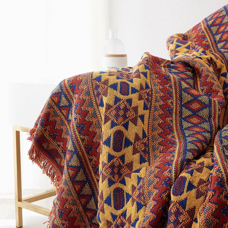 Rustic Geometric Blanket Tribal Furniture Throw Boho - Etsy UK