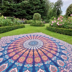 Large Mandala Picnic Blanket | Colourful Bohemian Garden Party | Hippie Canopy | Boho Outdoor Decor | Colourful Bohohemian | Eclectic Patio