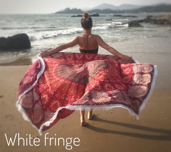 Extra Large Indian Mandala Round Throw With Luxury Fringe Boho Picnic Beach Blanket Rustic Outdoor Decor Eclectic Garden Decor Etsy Canada