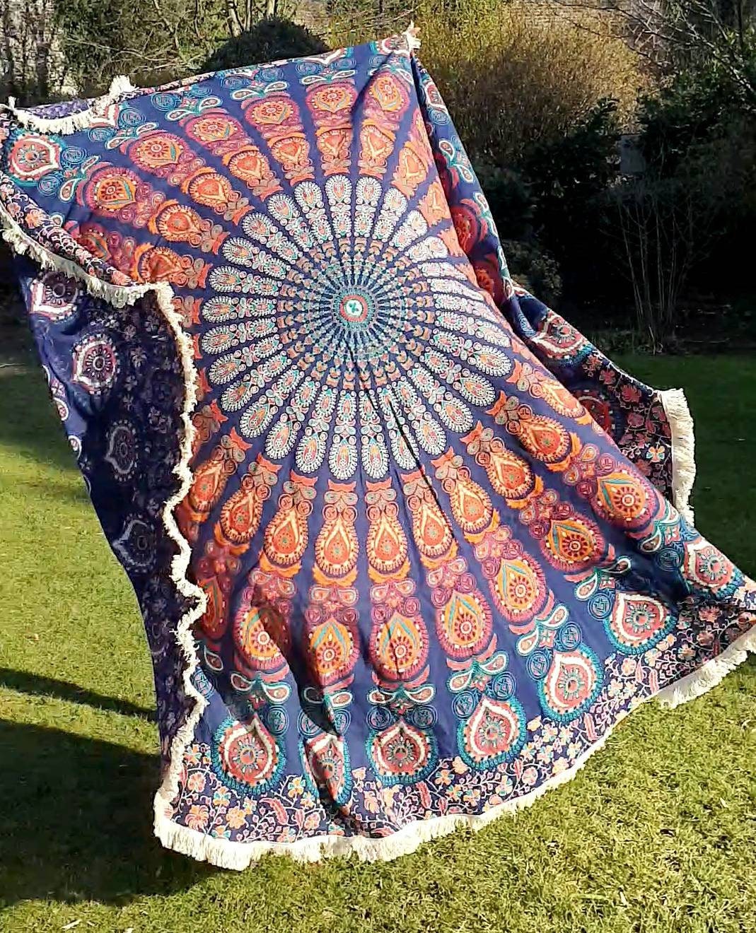 Extra Large Indian Mandala Round Throw With Luxury Fringe - Etsy UK