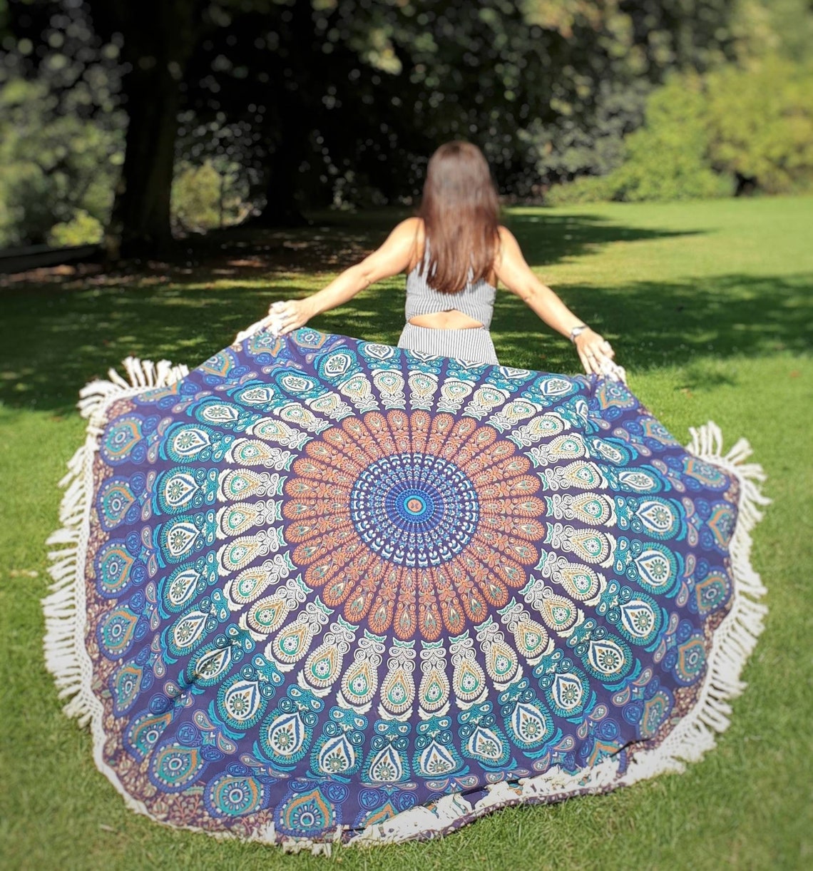 Extra Large Indian Mandala Round Throw With Luxury Fringe Etsy UK