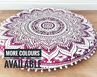 Round Mandala Floor Cushion Cover | Meditation Cushion Cover | Pouffe | Circular Sitting Pillow | Rustic Garden Party Decor