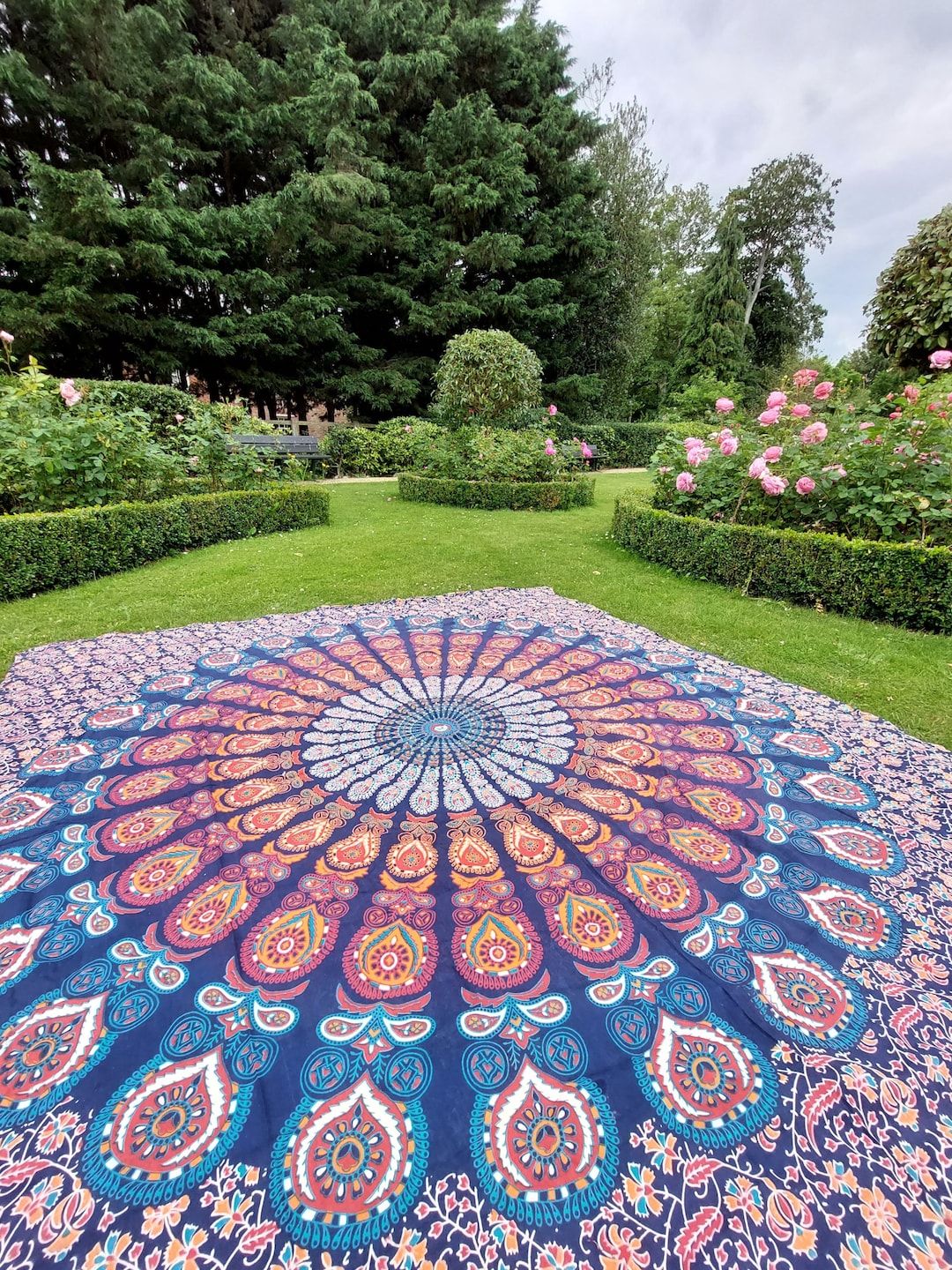 Large Mandala Picnic Blanket Colourful Bohemian Garden Party Hippie Canopy Boho Outdoor Decor Colourful Bohohemian Eclectic Patio Etsy
