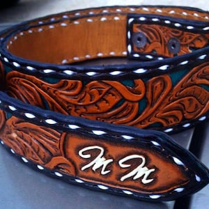 Buckstitched Custom Leather Belt Hand Tooled Leather Belt Custom Belt Western Belt Etsy
