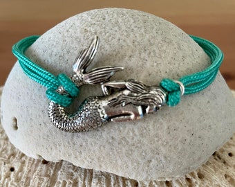 Mermaid Charm Adjustable Paracord Bracelet/Ankelet