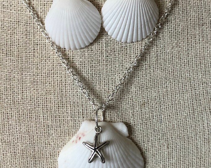 White Scallop Shell sept with choice of Charm