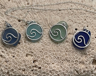 Large Wave Sea Glass Necklace - Choice of Color