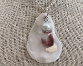 Oyster Shell Necklace with Pearl Charm
