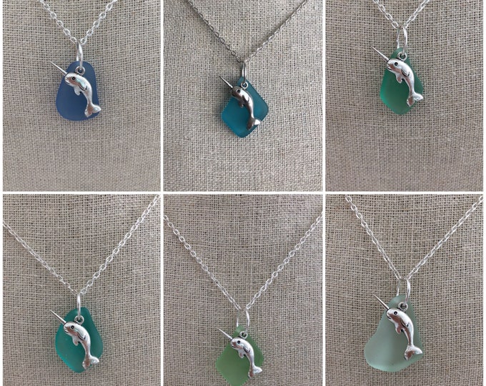 Narwhal Sea Glass Necklace Earrings Set