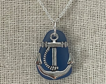 Anchor Charm Sea Glass Necklace