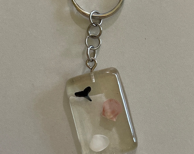 Resin Seashell & Shark Tooth Keychain