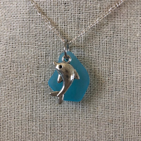 Dolphin Sea Glass Necklace - Choice of color